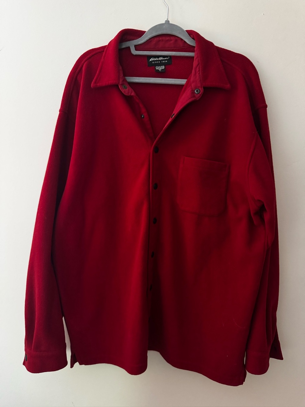 Eddie Bauer Men’s Large Tall Red Fleece Shirt Jacket Shacket Snap Front